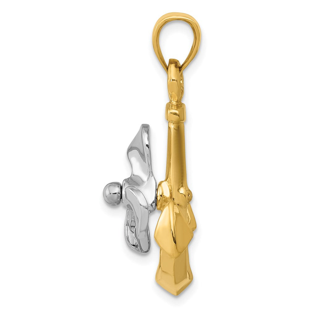 14k Two-tone 21 mm 3-D Anchor w/Moveable Propeller Pendant (6.05 grams)