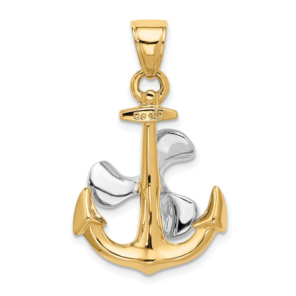 14k Two-tone 21 mm 3-D Anchor w/Moveable Propeller Pendant (6.05 grams)