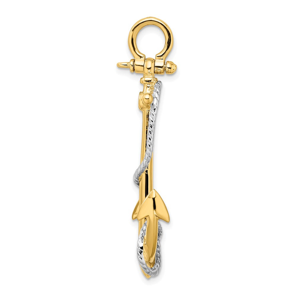 14k Two-tone 31 mm 3-D Anchor with Entwined Rope Accent Pendant (9.21 grams)