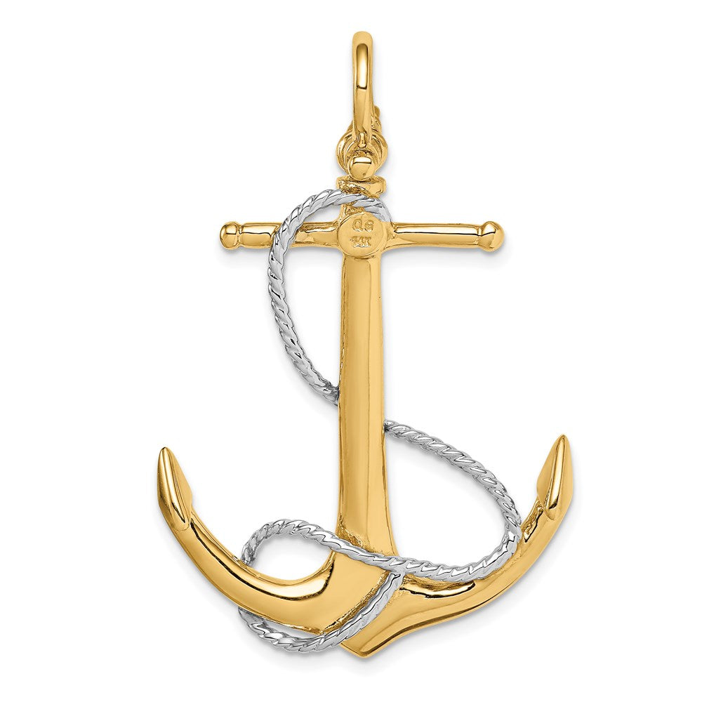 14k Two-tone 31 mm 3-D Anchor with Entwined Rope Accent Pendant (9.21 grams)