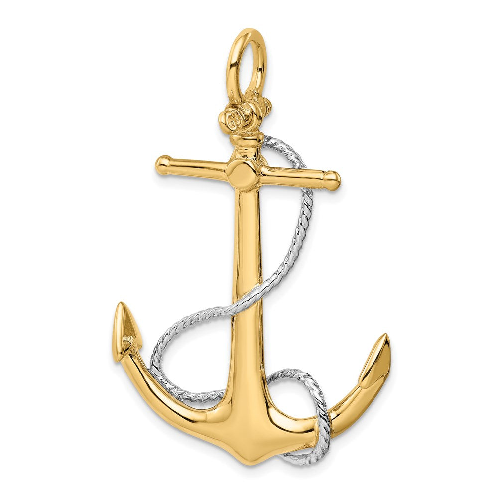 14k Two-tone 31 mm 3-D Anchor with Entwined Rope Accent Pendant (9.21 grams)