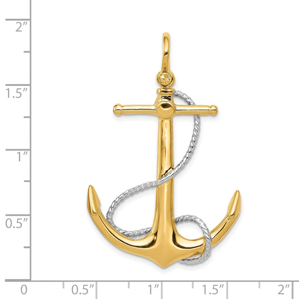 14k Two-tone 31 mm 3-D Anchor with Entwined Rope Accent Pendant (9.21 grams)