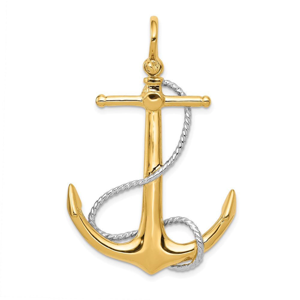 14k Two-tone 31 mm 3-D Anchor with Entwined Rope Accent Pendant (9.21 grams)