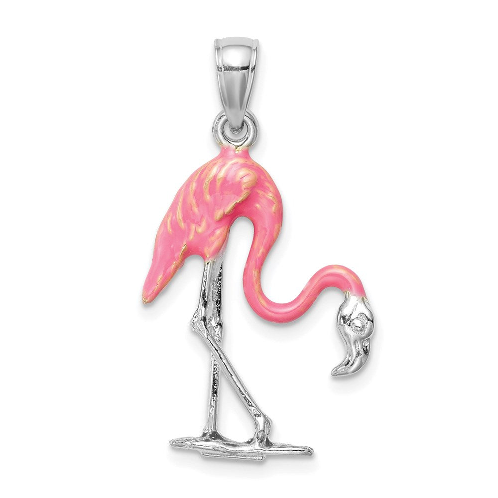14k White Gold 17 mm Enameled 3-D Pink Flamingo Pendant (2.43 grams)
