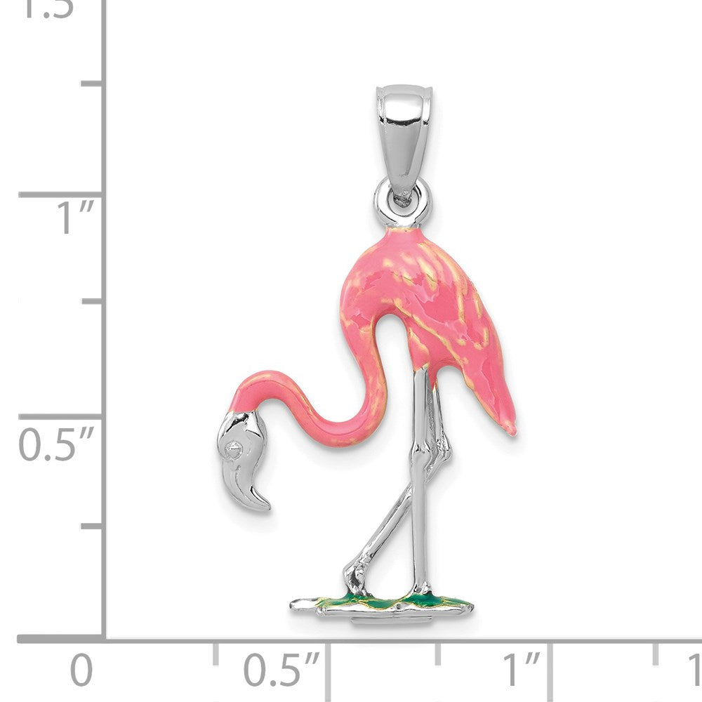 14k White Gold 17 mm Enameled 3-D Pink Flamingo Pendant (2.43 grams)