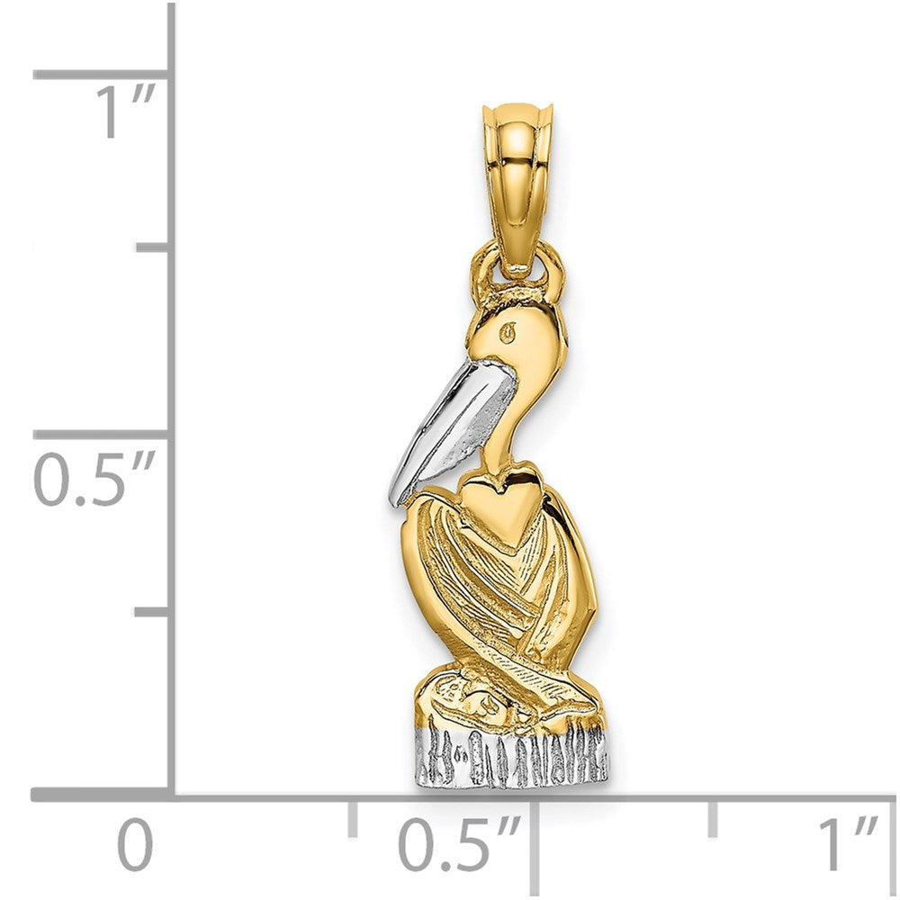 14k Yellow & Rhodium 6 mm Pelican Standing Charm (0.71 grams)