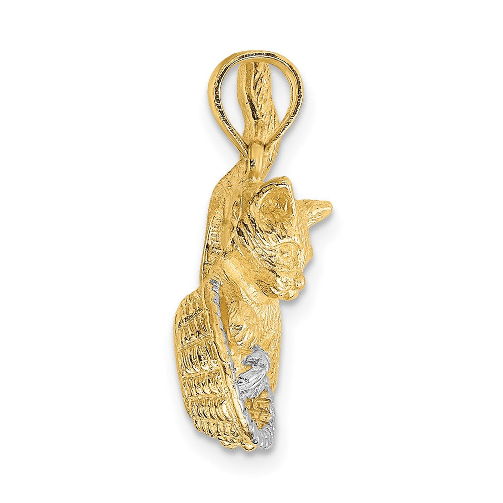 14k Yellow & Rhodium 30.9 mm Cat Playing with Yarn in Basket Charm (4.29 grams)