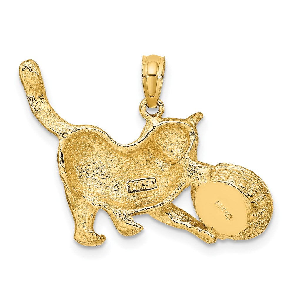 14k Yellow & Rhodium 30.9 mm Cat Playing with Yarn in Basket Charm (4.29 grams)