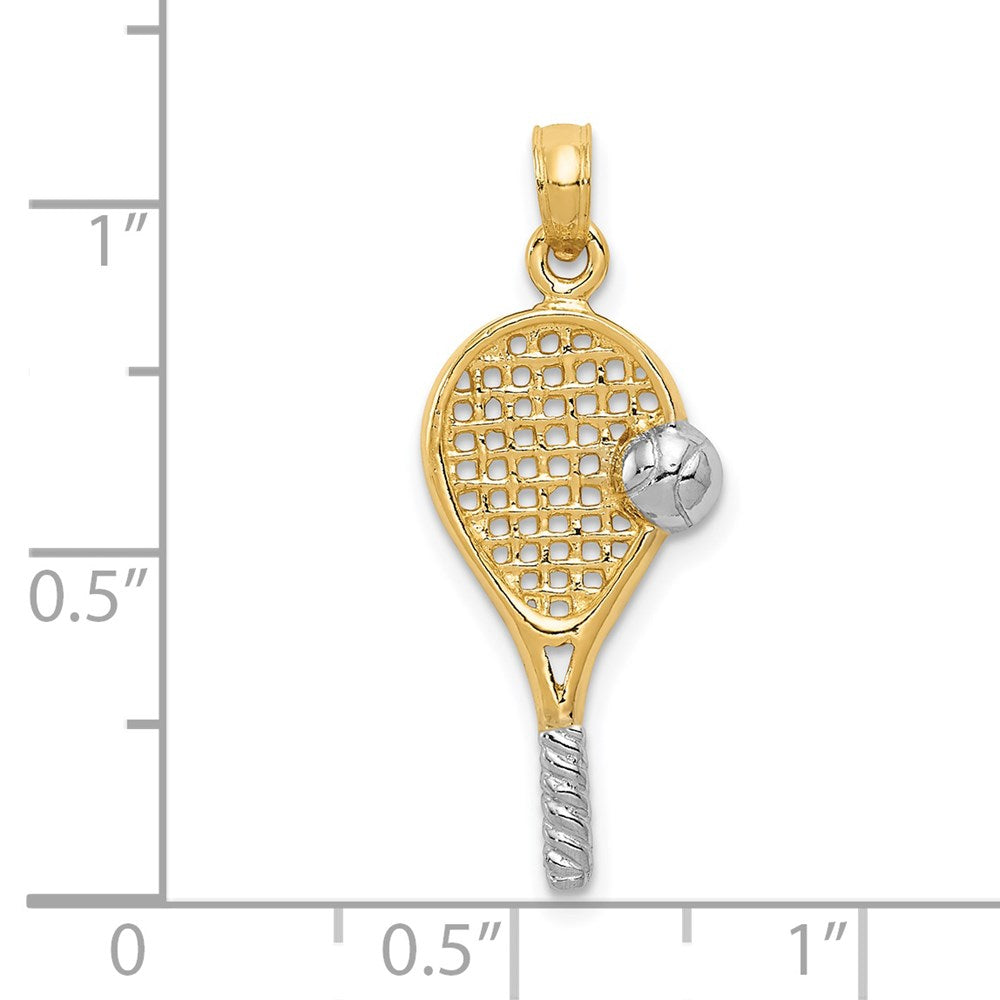 14k Yellow & Rhodium 10 mm Polished Tennis Racquet Pendant (1.08 grams)