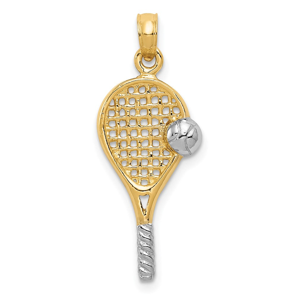 14k Yellow & Rhodium 10 mm Polished Tennis Racquet Pendant (1.08 grams)