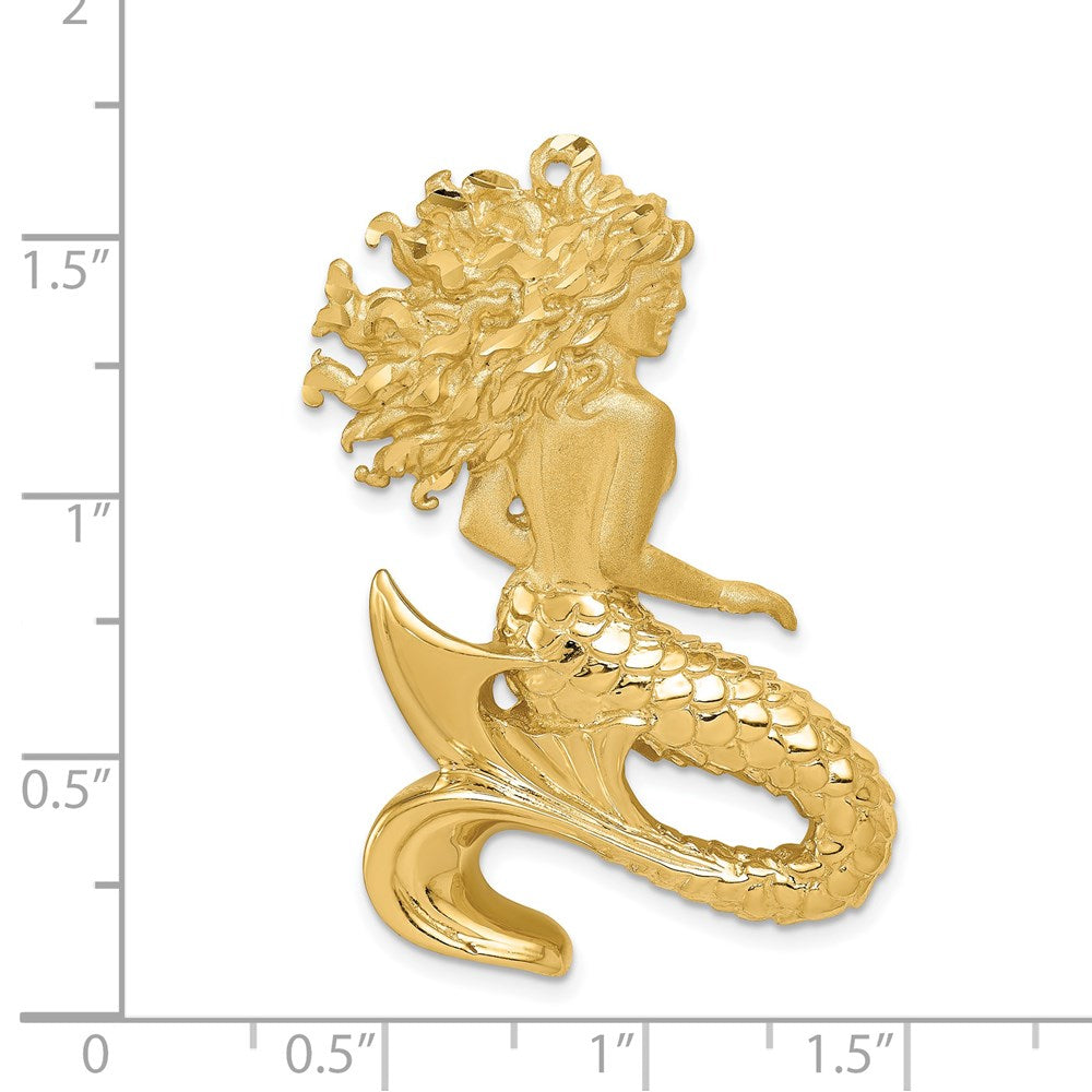 14k Yellow Gold 26 mm Polished & Satin Diamond-cut Mermaid Slide (10.57 grams)