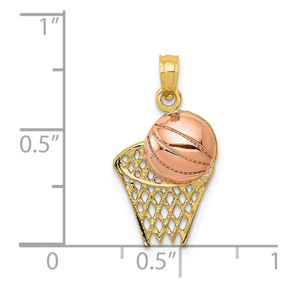 14k Two-tone 12 mm Basketball Hoop with Ball Pendant (0.98 grams)