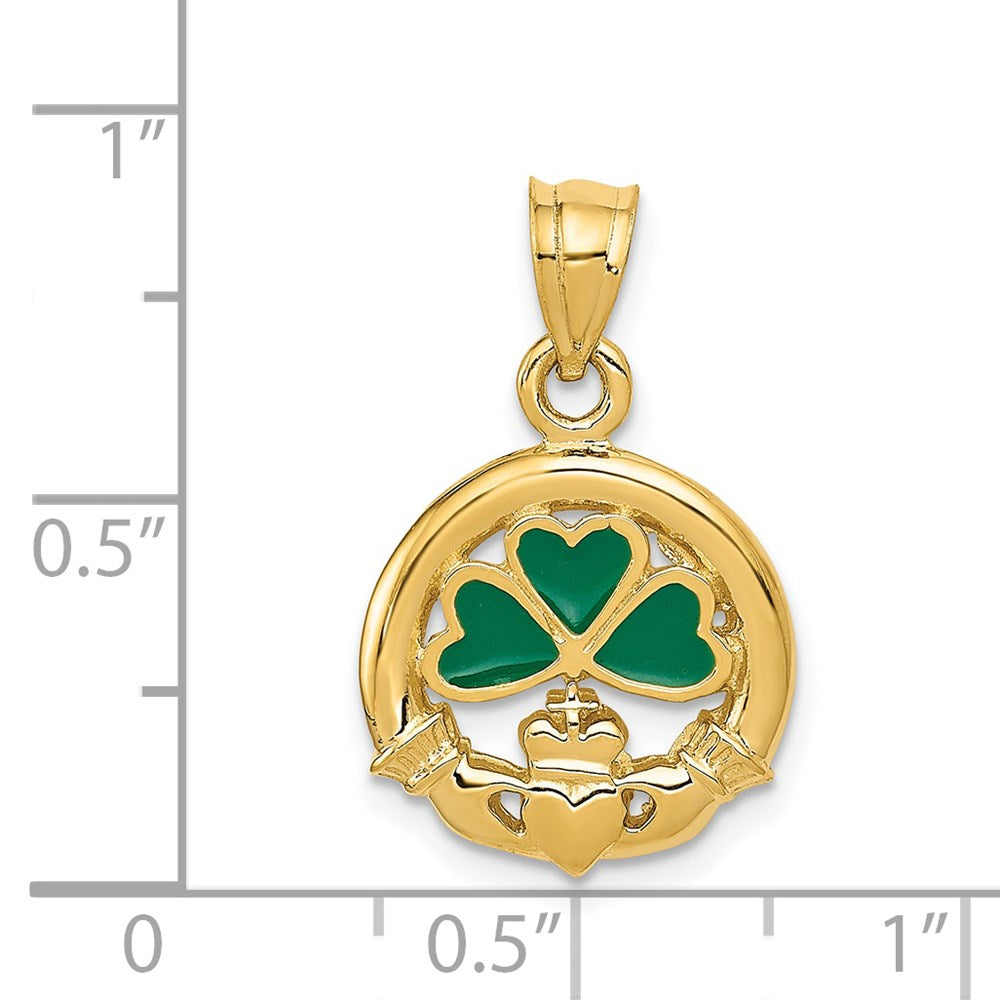 14k Yellow Gold 15.5 mm Enameled Claddagh Charm (2.1 grams)