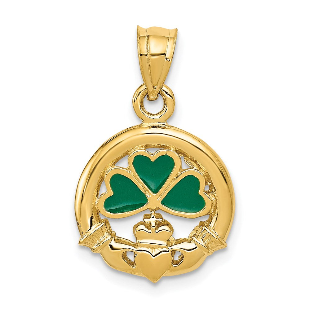 14k Yellow Gold 15.5 mm Enameled Claddagh Charm (2.1 grams)