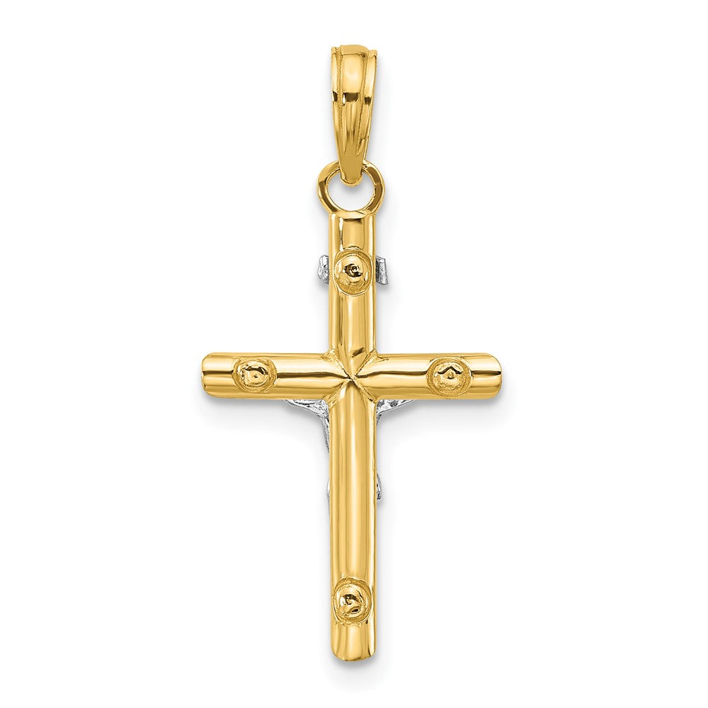 14k Two-tone 16 mm Two-tone INRI Hollow Crucifix Charm (1.91 grams)