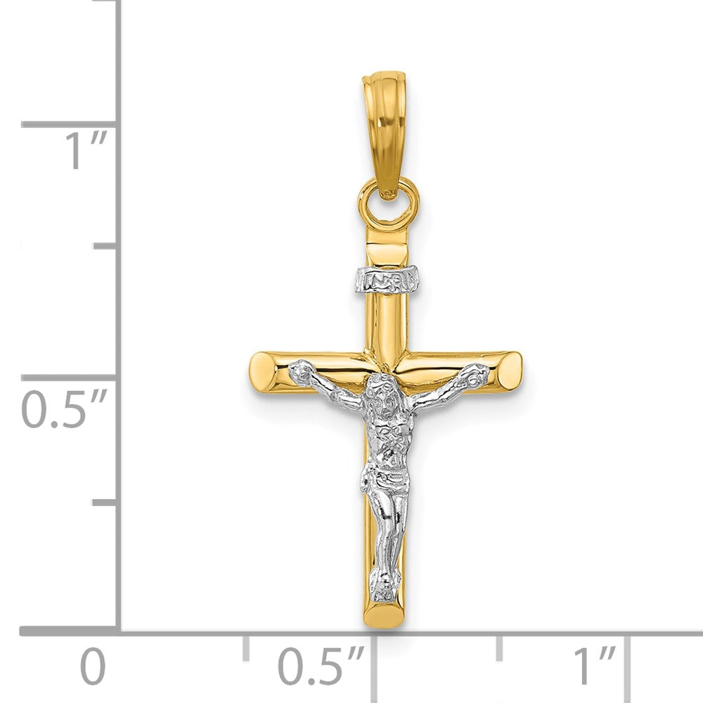 14k Two-tone 16 mm Two-tone INRI Hollow Crucifix Charm (1.91 grams)