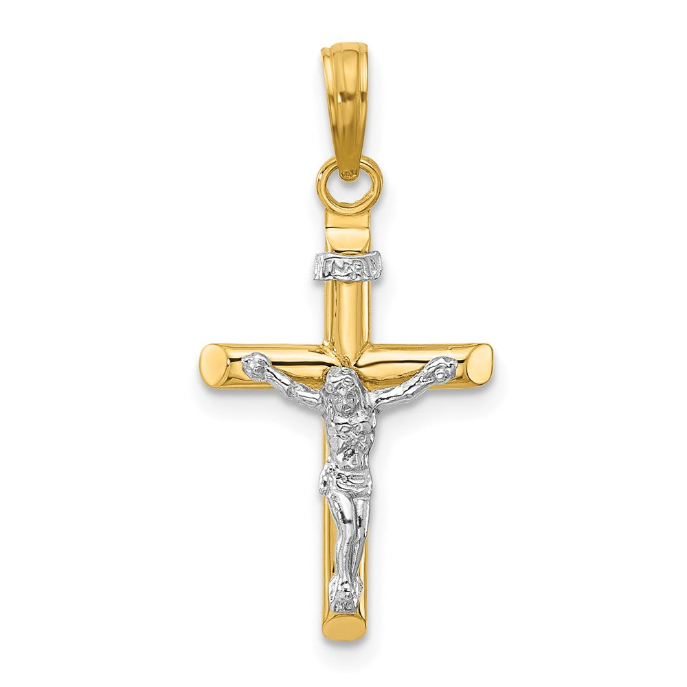 14k Two-tone 16 mm Two-tone INRI Hollow Crucifix Charm (1.91 grams)