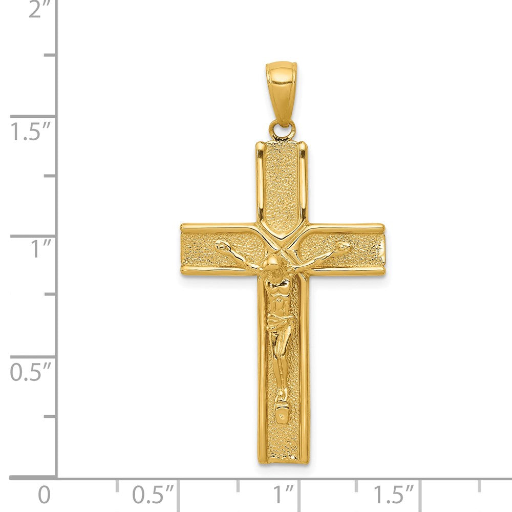 14k Yellow Gold 22 mm Satin Finish Crucifix Pendant (2.82 grams)