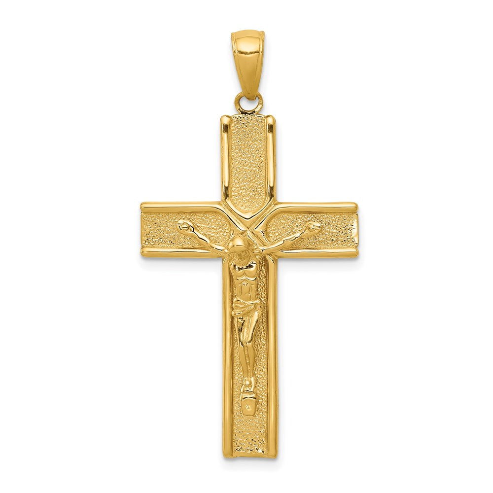 14k Yellow Gold 22 mm Satin Finish Crucifix Pendant (2.82 grams)