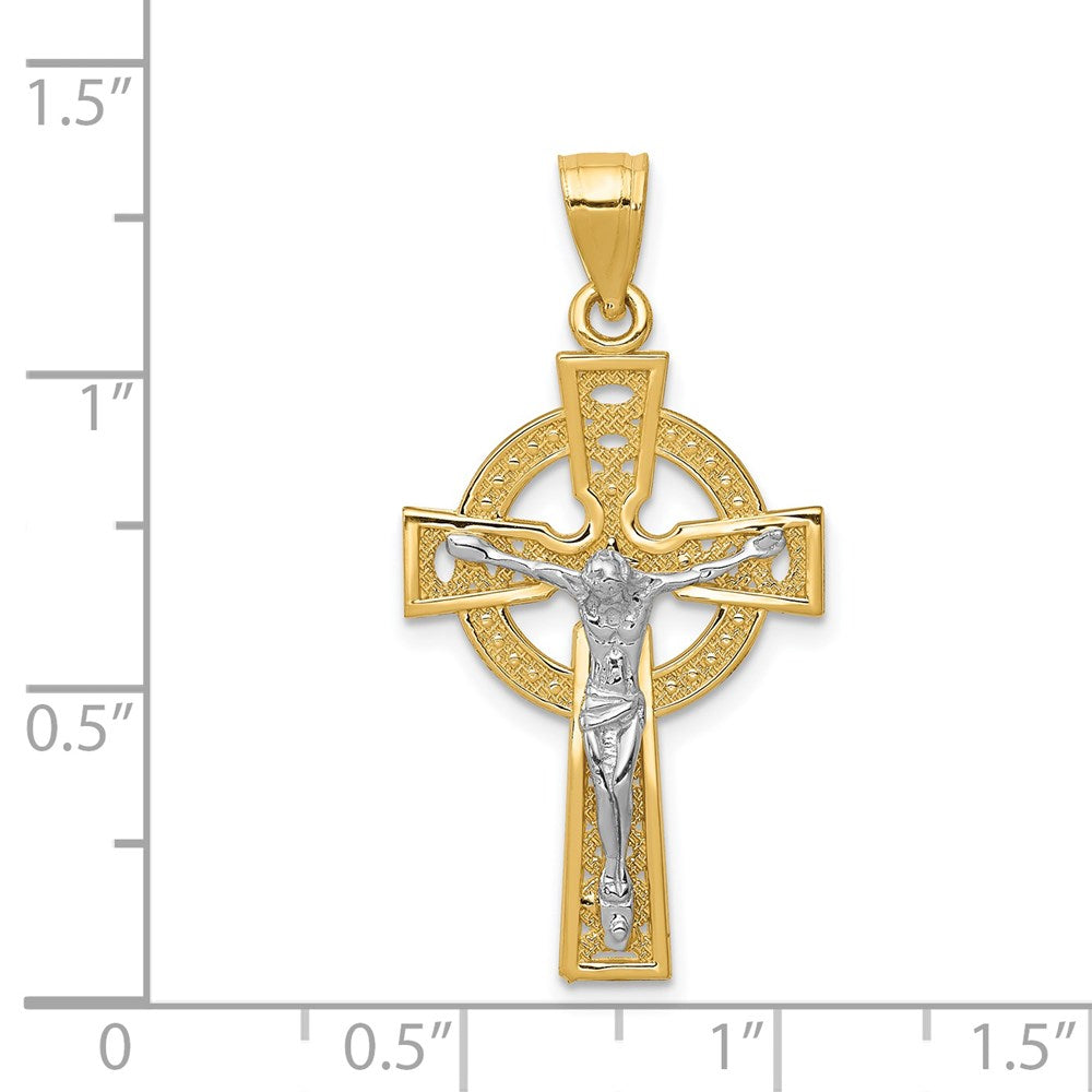 14k Two-tone 17 mm Iona Crucifix Pendant (1.86 grams)