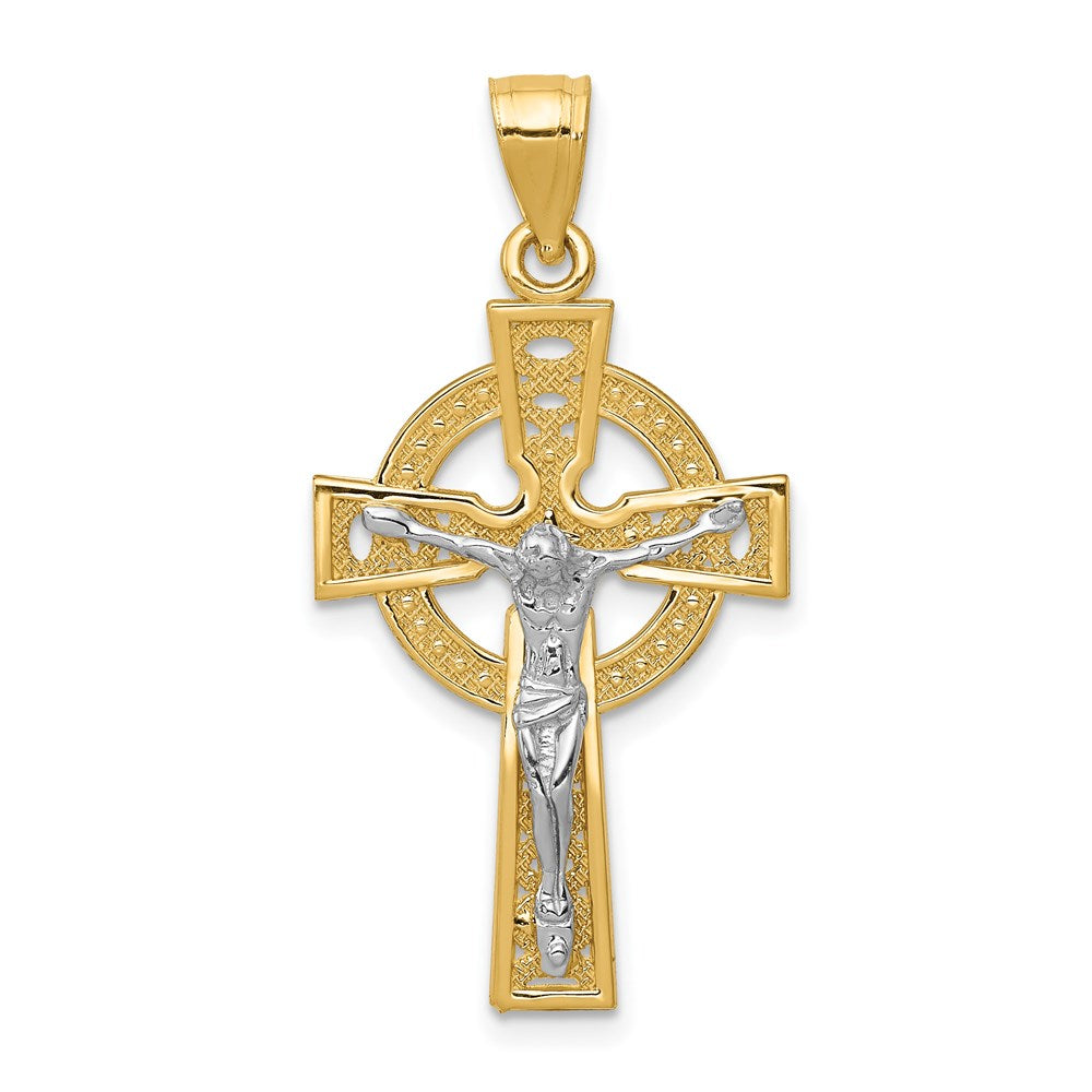 14k Two-tone 17 mm Iona Crucifix Pendant (1.86 grams)