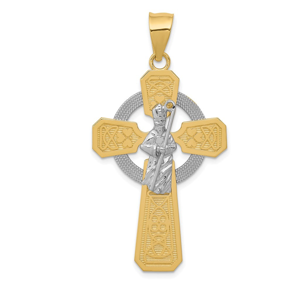 14k Two-tone 24 mm St. Patrick Celtic Cross Pendant (3.85 grams)