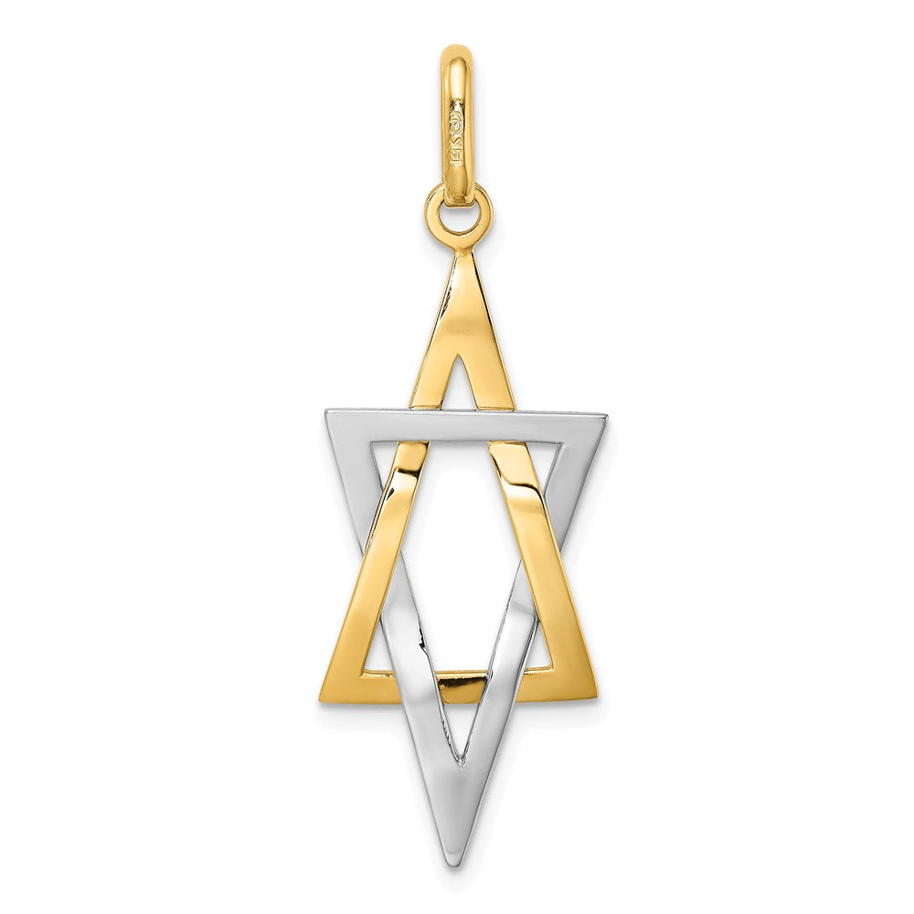 14k Yellow & Rhodium 14.5 mm Elongated Jewish Star Of David Charm (1.84 grams)