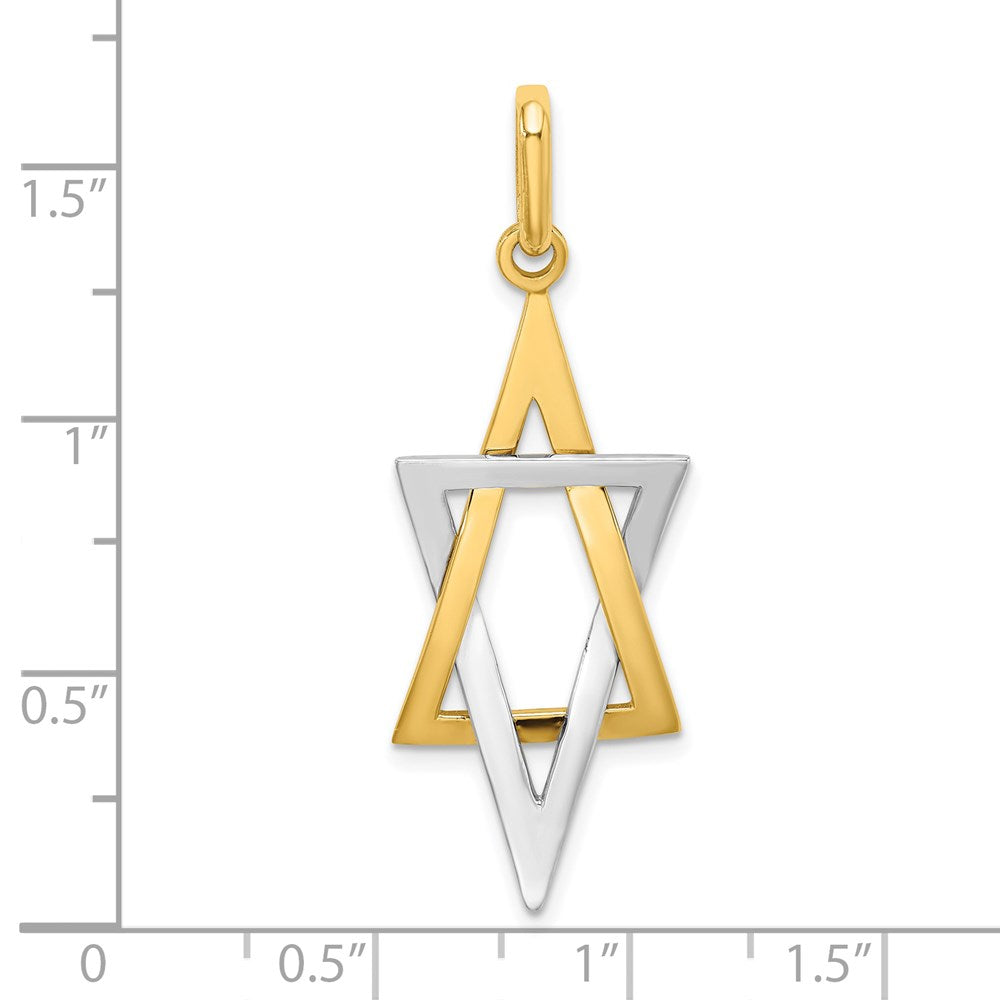 14k Yellow & Rhodium 14.5 mm Elongated Jewish Star Of David Charm (1.84 grams)