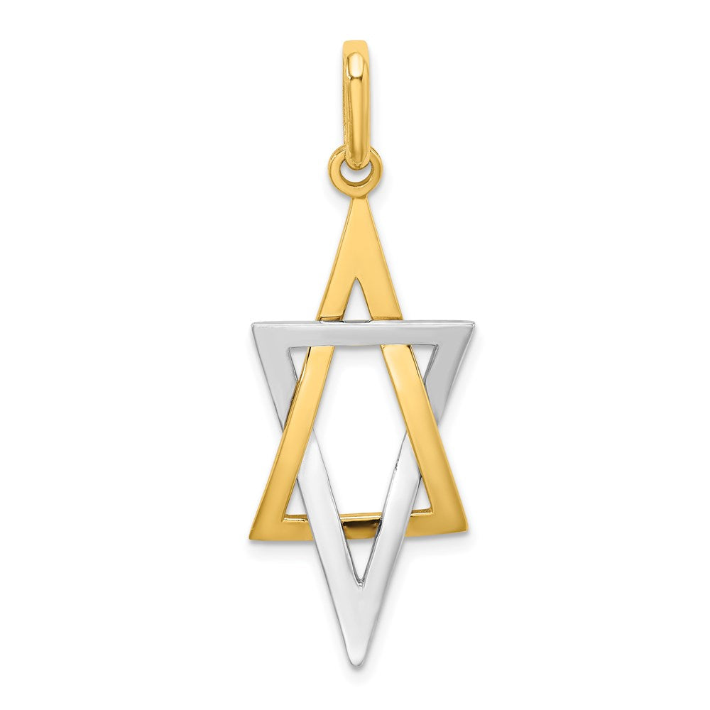 14k Yellow & Rhodium 14.5 mm Elongated Jewish Star Of David Charm (1.84 grams)