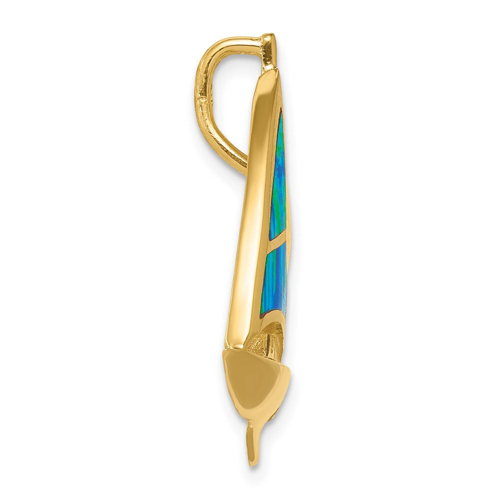 14k Yellow Gold 24 mm Imitation Opal Sailboat Slide (3.15 grams)