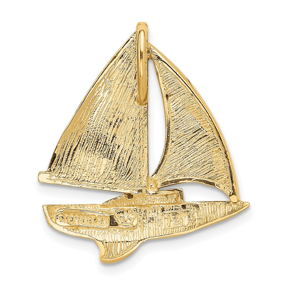 14k Yellow Gold 24 mm Imitation Opal Sailboat Slide (3.15 grams)