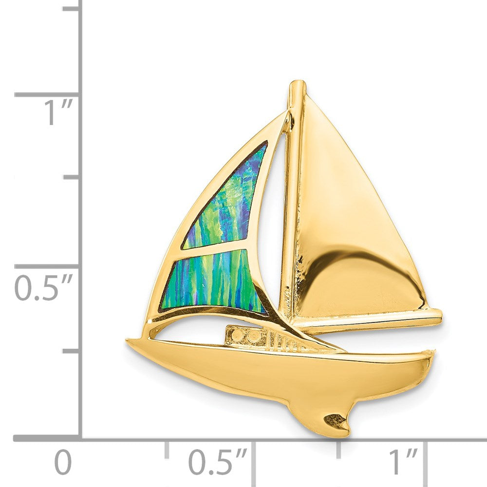 14k Yellow Gold 24 mm Imitation Opal Sailboat Slide (3.15 grams)