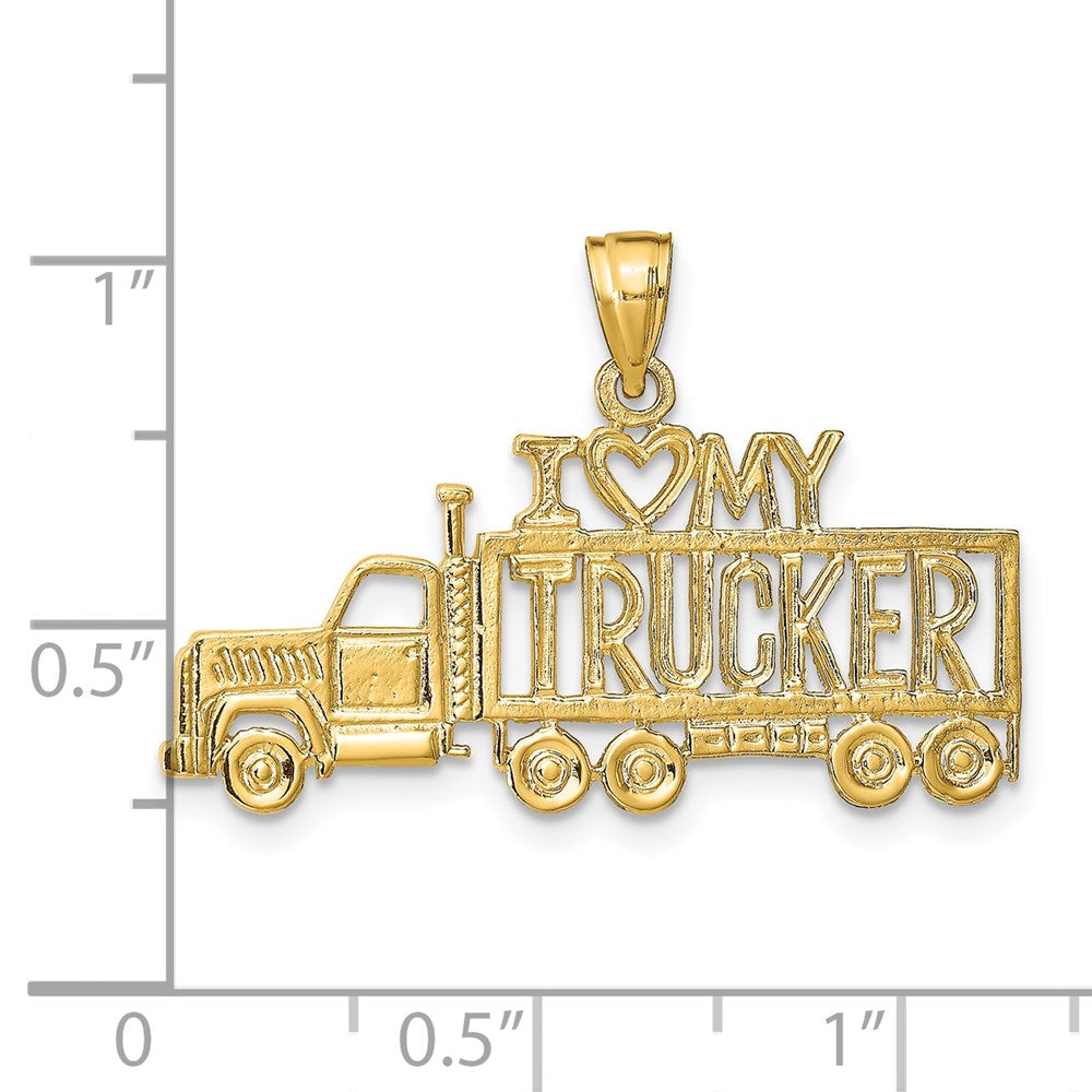 14k Yellow Gold 30 mm I LOVE MY TRUCKER Truck Pendant (1.71 grams)