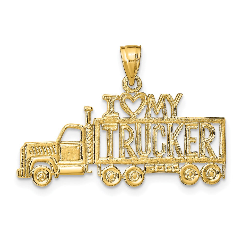 14k Yellow Gold 30 mm I LOVE MY TRUCKER Truck Pendant (1.71 grams)