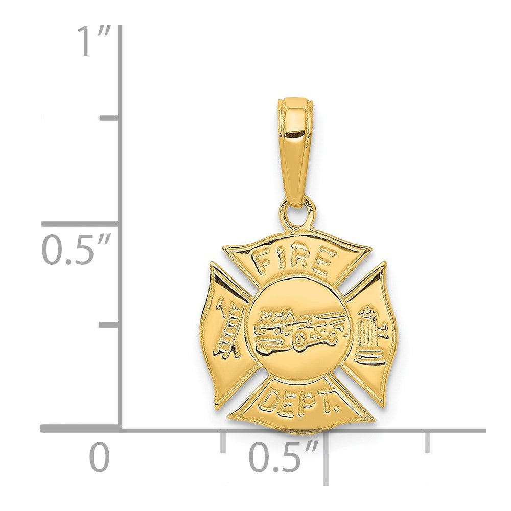14k Yellow Gold 13 mm FIRE DEPT Shield Pendant (1.21 grams)