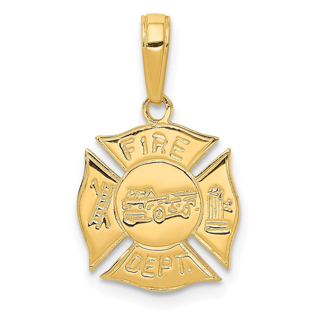 14k Yellow Gold 13 mm FIRE DEPT Shield Pendant (1.21 grams)