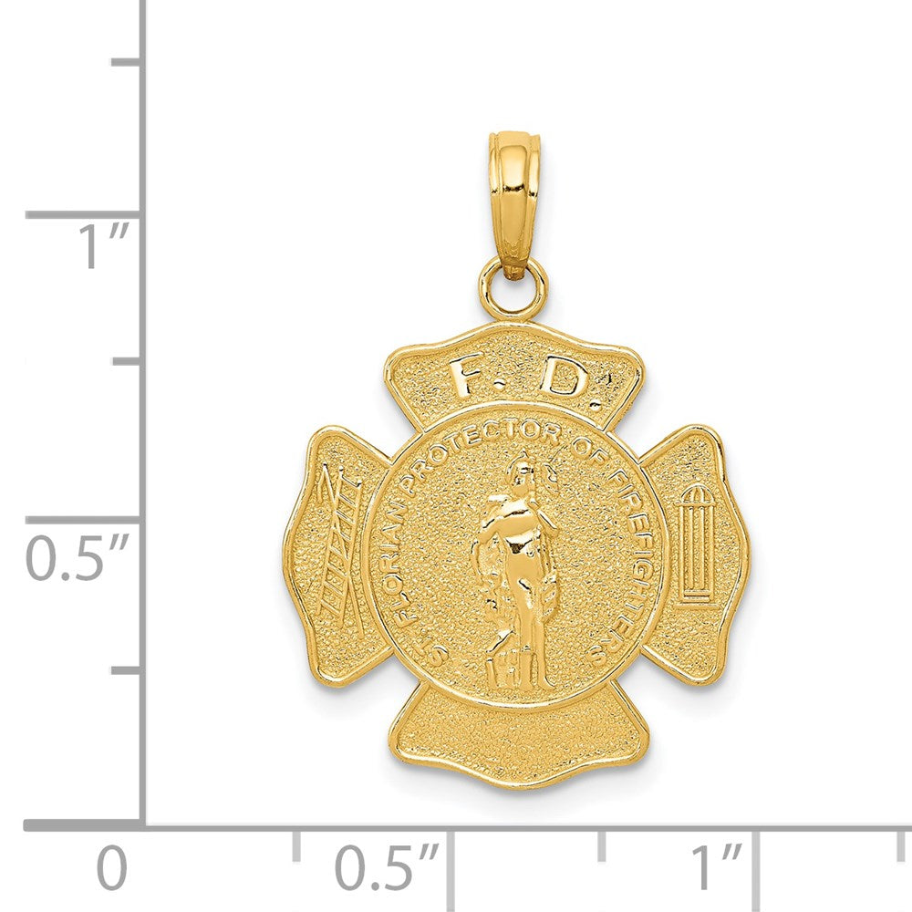 14k Yellow Gold 19.8 mm Fire Department FD St. Florian Badge Pendant (2.07 grams)