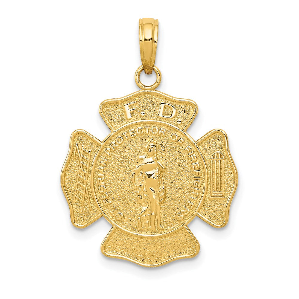14k Yellow Gold 19.8 mm Fire Department FD St. Florian Badge Pendant (2.07 grams)