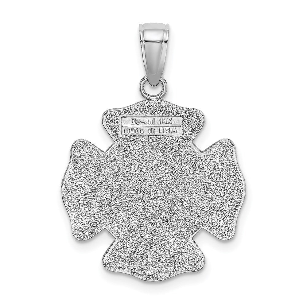 14k White Gold 19.8 mm Fire Department FD St. Florian Badge Pendant (1.95 grams)