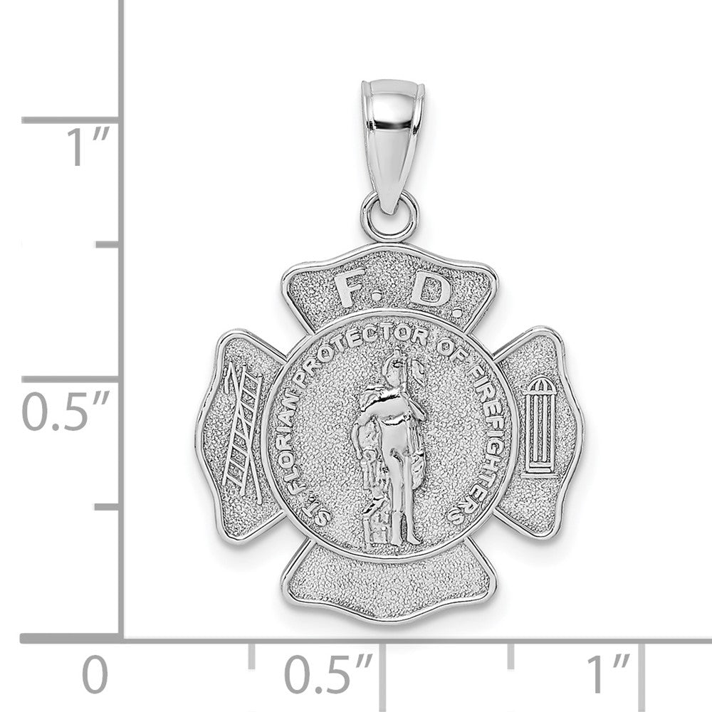 14k White Gold 19.8 mm Fire Department FD St. Florian Badge Pendant (1.95 grams)