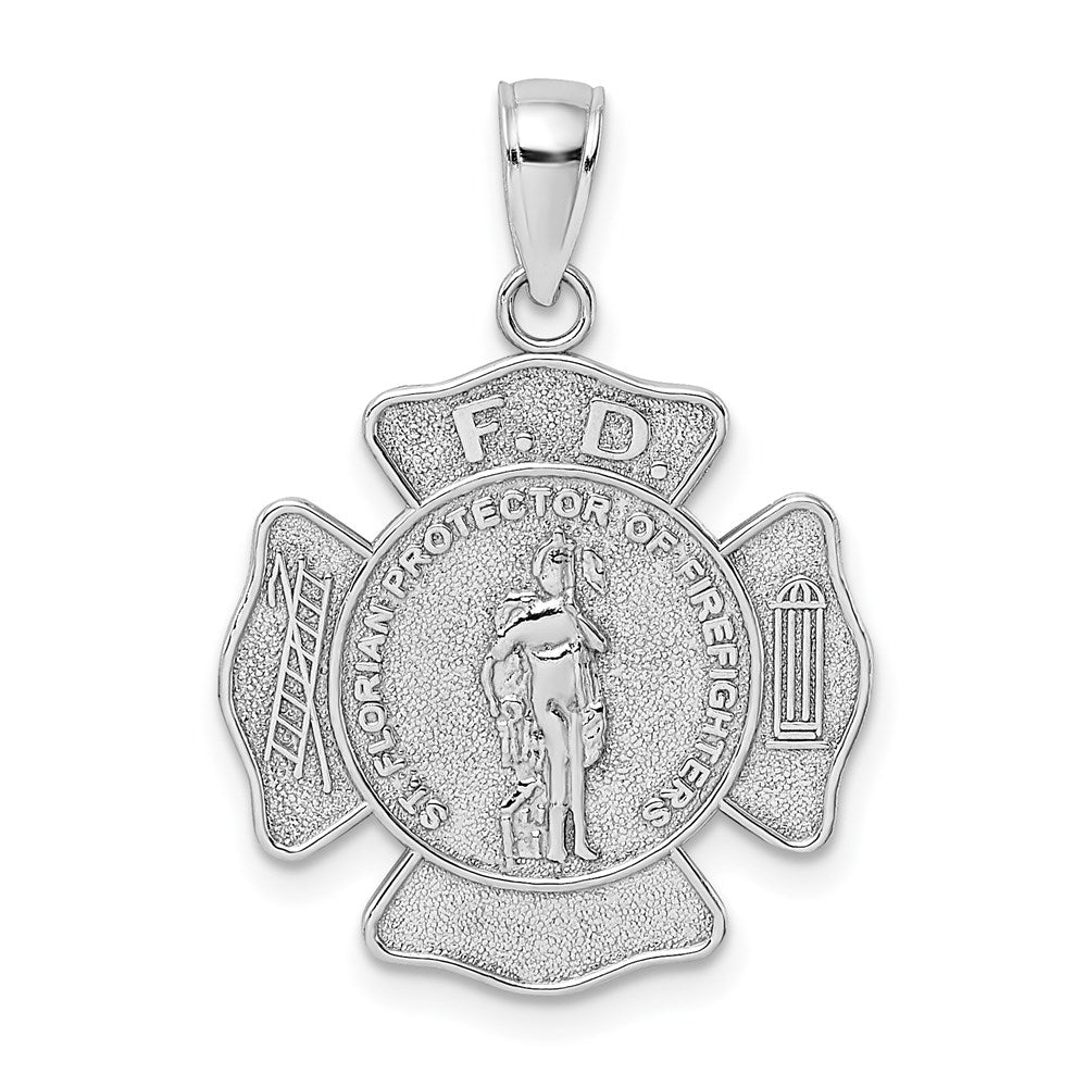 14k White Gold 19.8 mm Fire Department FD St. Florian Badge Pendant (1.95 grams)