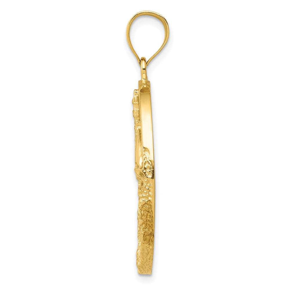 14k Yellow Gold 19 mm Lab Created Opal Lighthouse Sailboat Pendant (3.23 grams)