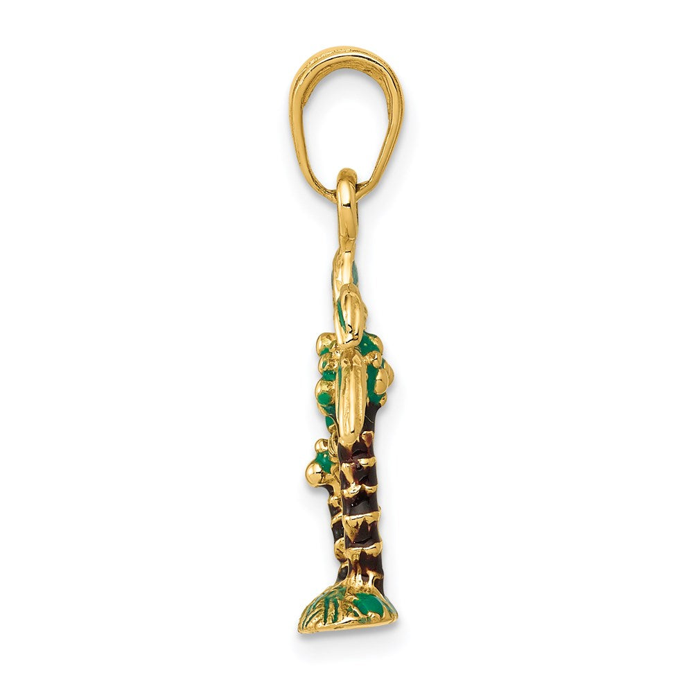 14k Yellow Gold 13 mm 3D Enameled Palm Trees Pendant (2.02 grams)