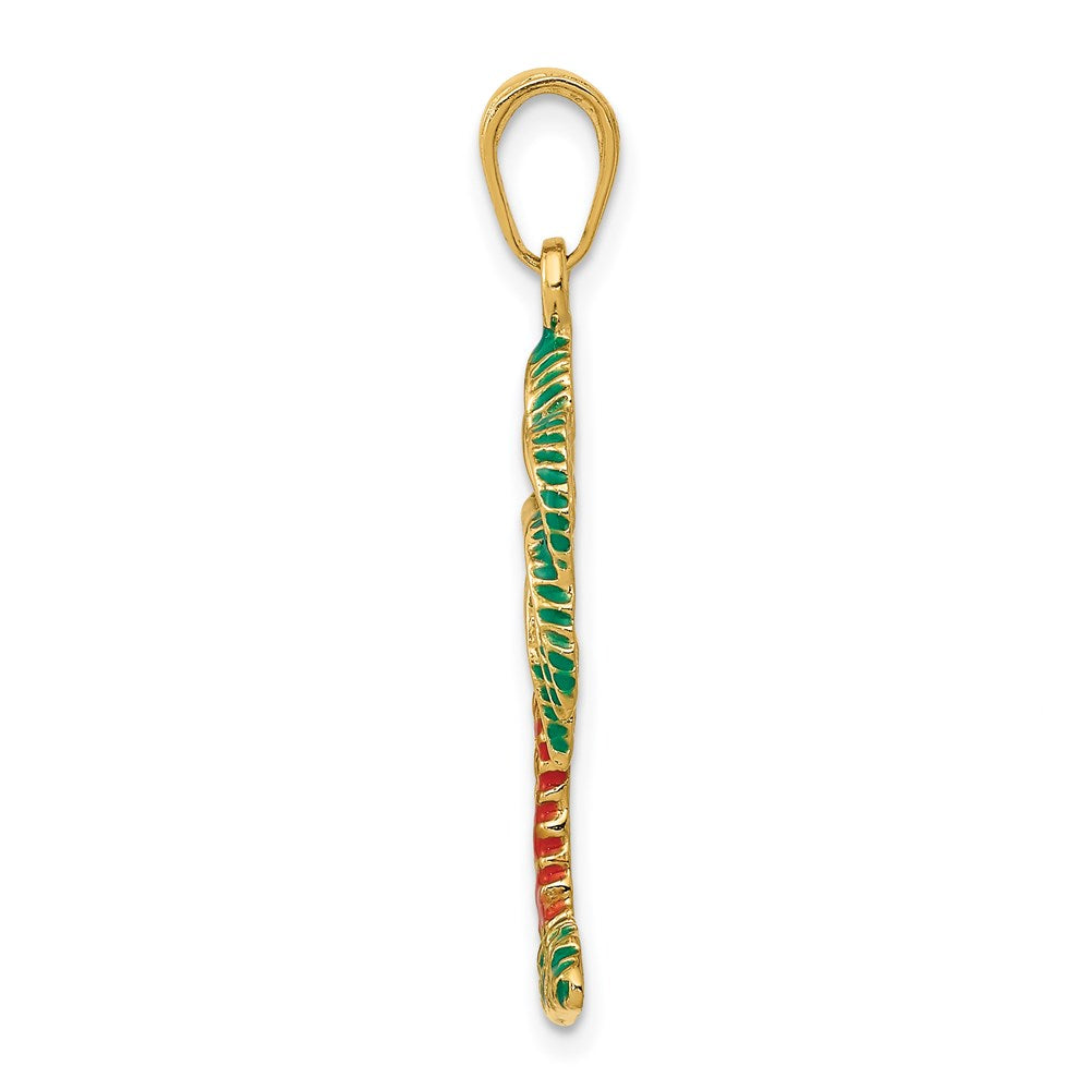 14k Yellow Gold 14 mm Enameled Palm Tree Pendant (2.29 grams)