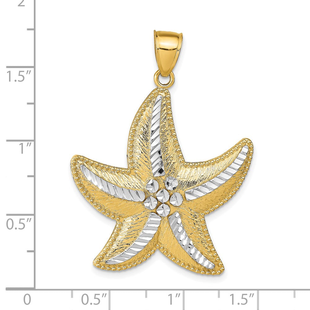 14k Yellow & Rhodium 32 mm Diamond-Cut Textured Starfish Pendant (4.41 grams)