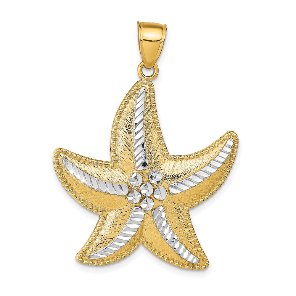 14k Yellow & Rhodium 32 mm Diamond-Cut Textured Starfish Pendant (4.41 grams)