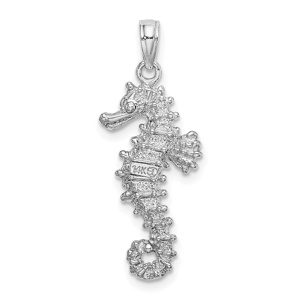 14k White Gold 11.1 mm 3-D Seahorse Charm (2.12 grams)