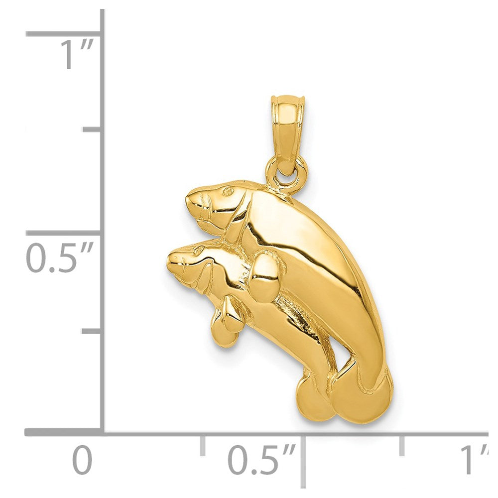 14k Yellow Gold 18 mm Polished Double Manatee Pendant (1.82 grams)