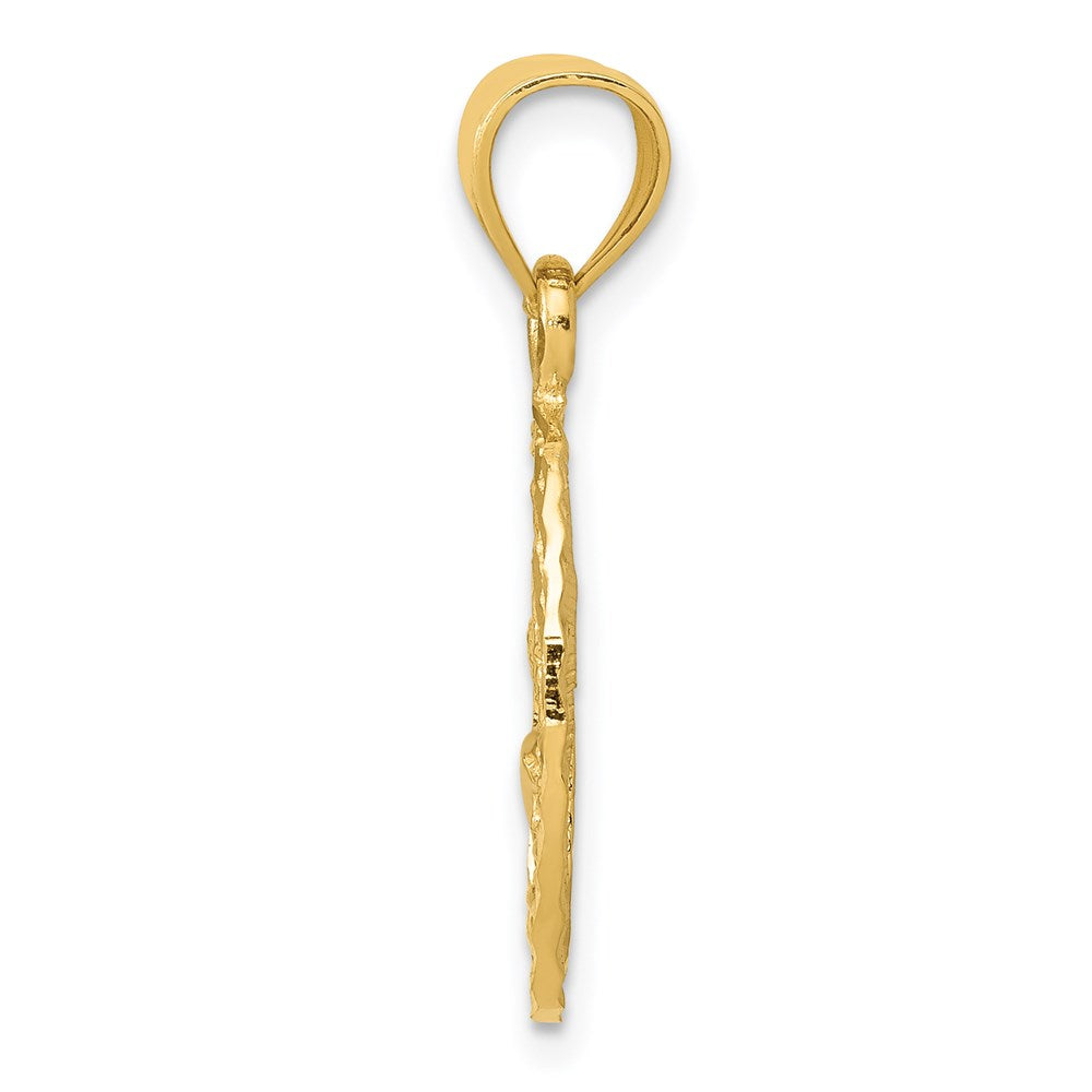 14k Yellow Gold 10 mm Dolphin and Palm Tree Pendant (0.98 grams)