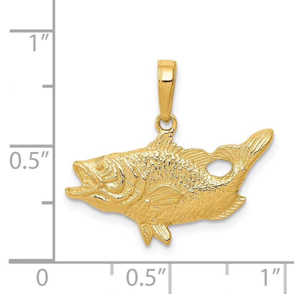 14k Yellow Gold 22 mm Open Mouthed Bass Fish Pendant (1.66 grams)